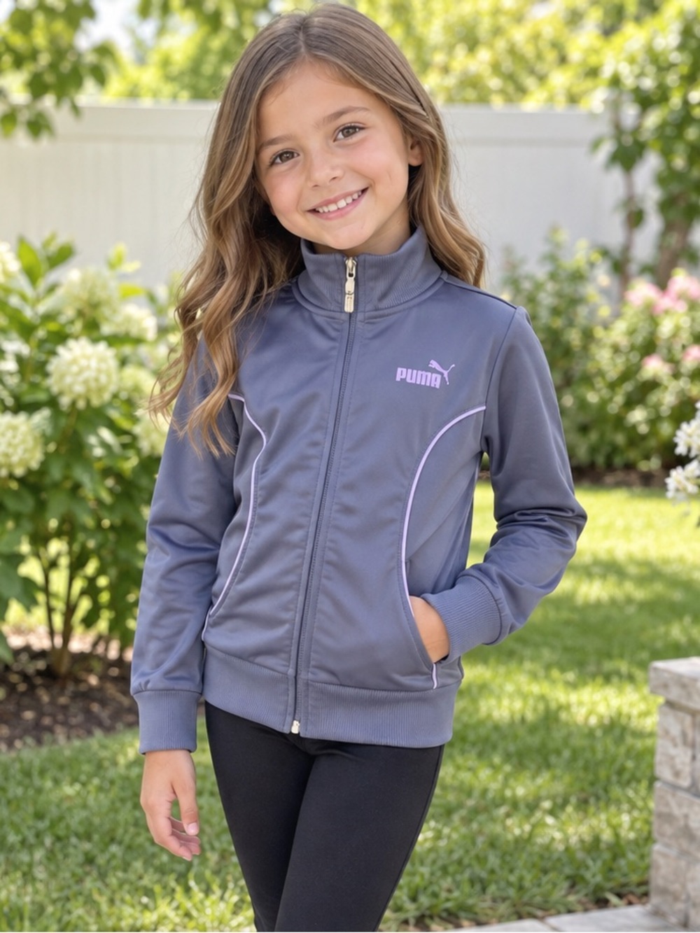 Puma Girls Blue Grey Lavender Full-Zip Track Jacket | Size L (8-10 yo)
